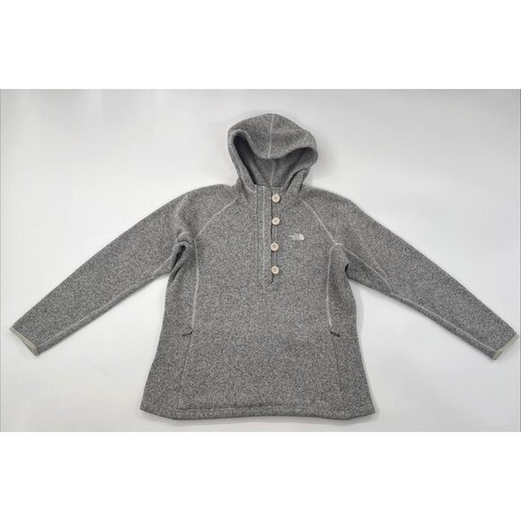 The North Face Half-Zip Womens Fleece Hoodie XL Button Crescent Gray Jacket TNF - Picture 1 of 14